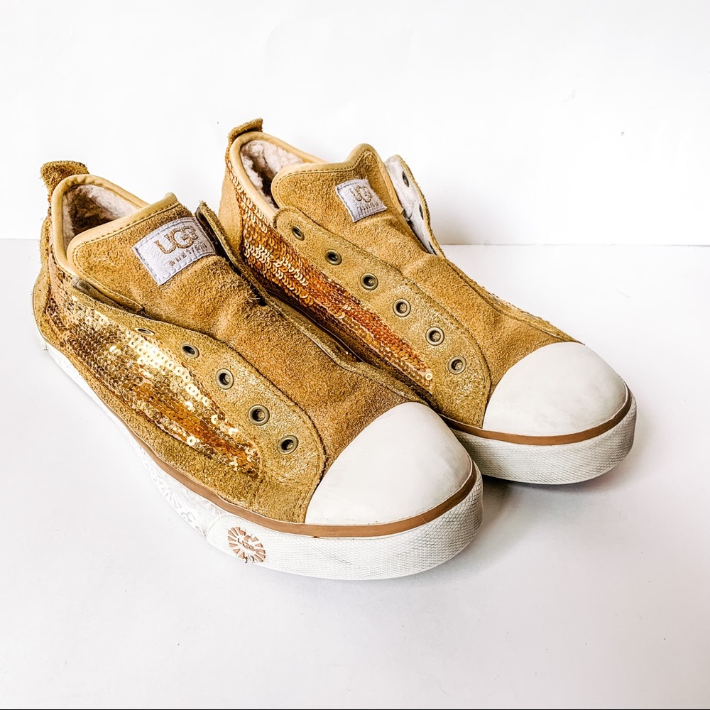 UGG Laela Gold Glitter Fur Lined Slip Ons SZ-10